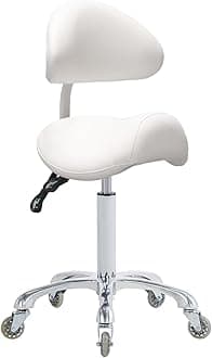 Antlu Saddle Stool Rolling Chair with Back Support,Esthetician Tattoo Dental Stool Chair,Lash Chairs for Eyelash Tech Massage Salon(White,with Backrest)