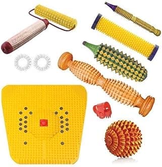 Acupressure India Wooden Foot Roller Acupressure Magnetic Stress Mat Combo Kit