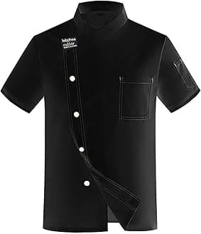Men's Chef Coat Short Sleeve Button Shirts Chef Work Jacket Slim Fit Breathable Tops Lightweight Summer Top
