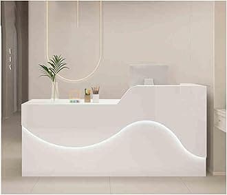 Modern Reception Desk for Front Office - Spacious Desktop & Large Storage, Stylish Atmosphere Lighting, Beautiful & Practical Design (White, Left 120CM)