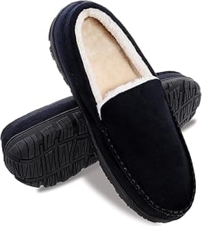 MIXIN Moccasins for Men House Slippers Indoor Outdoor Plush Mens Bedroom Shoes with Hard Sole