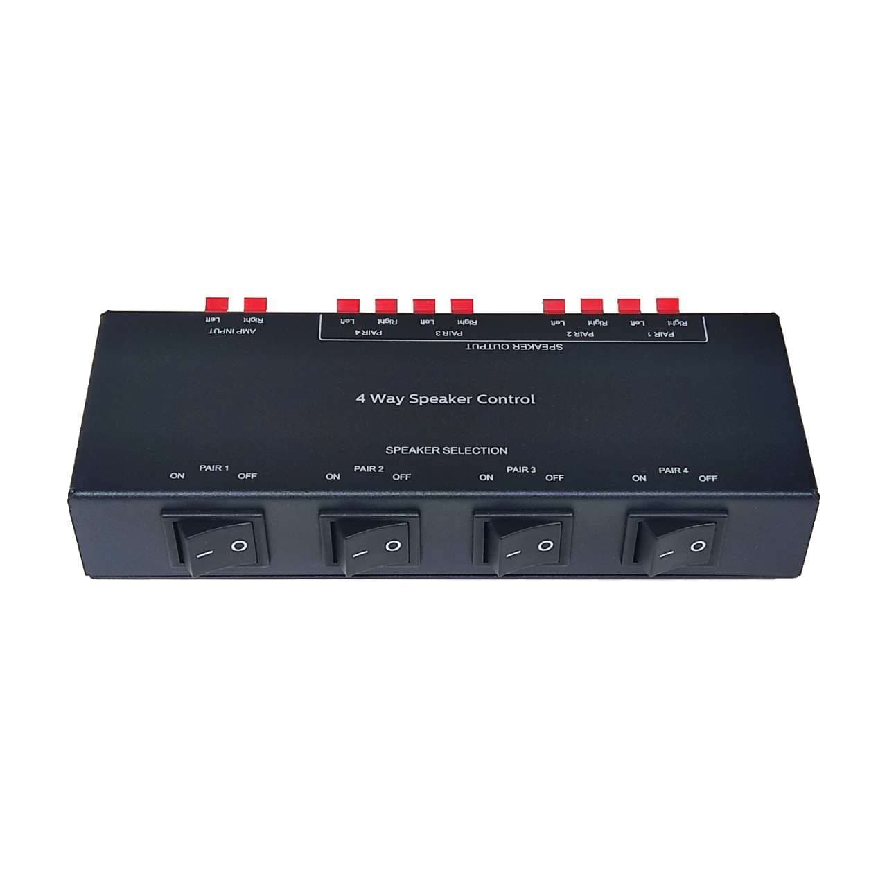 4 Zone Speaker Selector, Passive 200W Distribution Box Control 4 Pairs Speakers, Plug and Play with Spring Clip Connectors