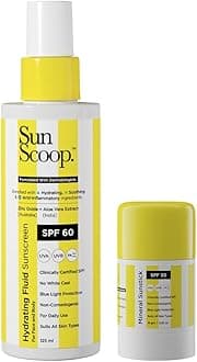 Sunscoop Hydrating Fluid & Mineral Sunstick Sunscreen Combo SPF 60 PA+++ & SPF 50 PA+++ | For All Skin Types | No White Cast | Ultimate Sun Protection | 125ml + 18 gm