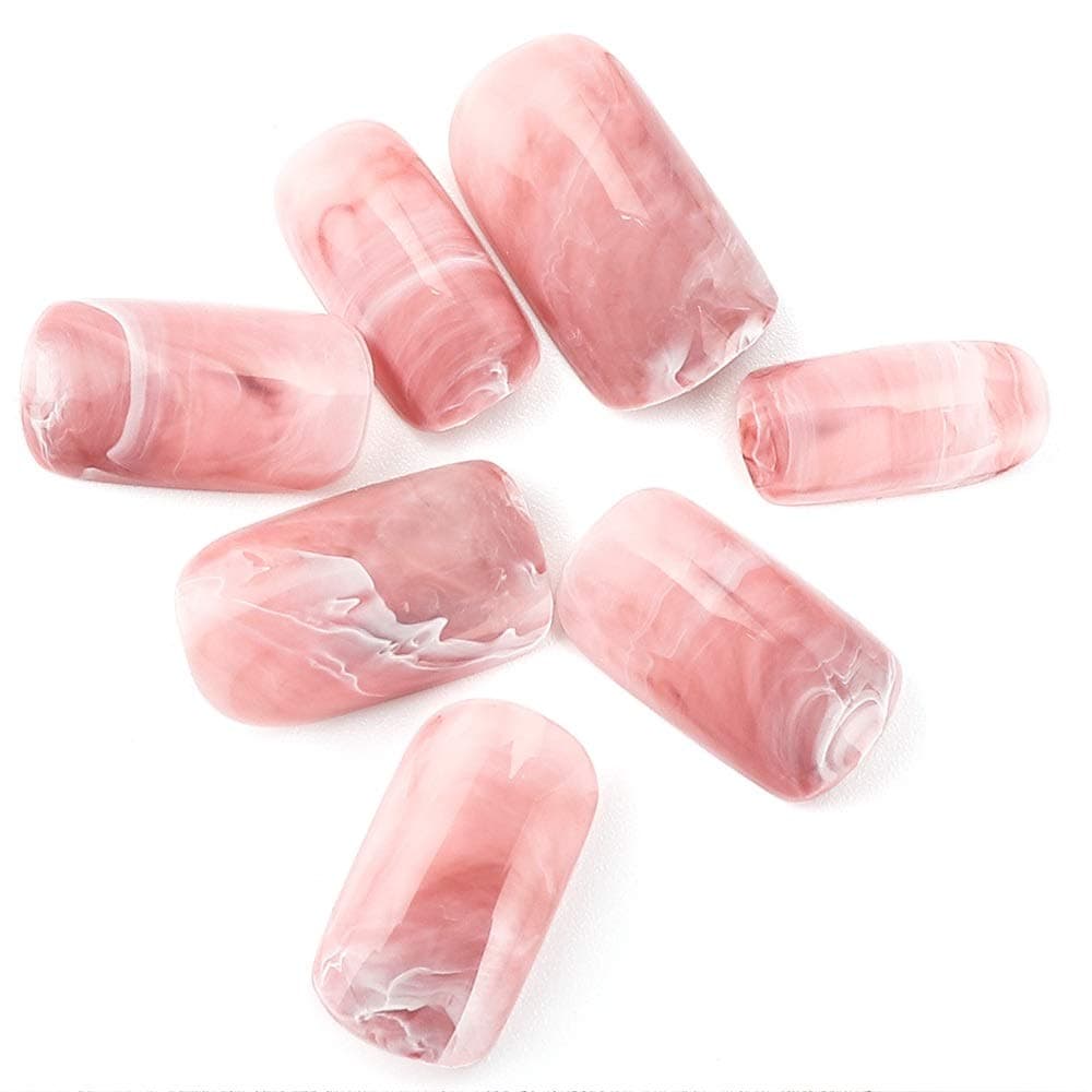 LIARTY 24Pcs Smooth Marble False Nails Long Square Full Designed Nails with Glue Sticker for Ladies