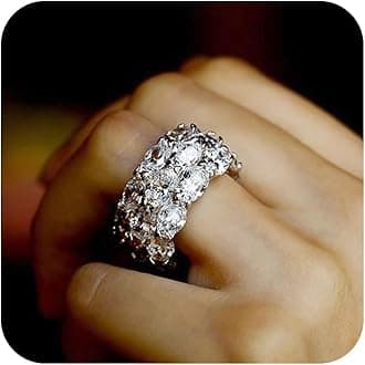 925 Sterling Silver Plated Eternity Band Rings for Women's,Shiny Full Multi Row Diamond Gemstone Cubic Zirconia Rings CZ Diamond Engagement Wedding Band Ring for Women Size 6#