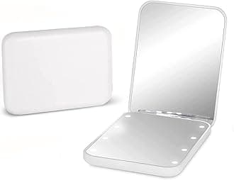 Pocket Mirror, 1X/3X Magnification LED Compact Travel Makeup Mirror with Light for Purse, 2-Sided, Portable, Folding, Handheld, Small Lighted Mirror for Gift, White