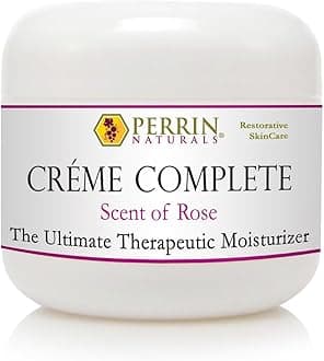 - Perrin Naturals Crème Complete, Lichen Sclerosus treatment Cream for Dry Sensitive Skin, Restorative Anti Aging Face & Body Moisturizer with Barrier Support for Women, Scent of Rose, 2 oz