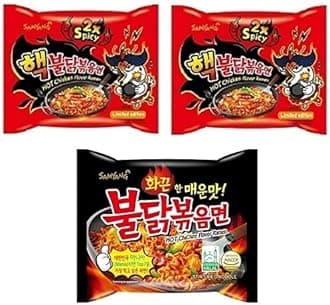 Sam Yang Buldak 2X Spicy Noodles 2&Buldak Stirefried 1(Pack Of 3)(420Gm)(Imported)Instant Noodles Non-Vegetarian(3X140 G)(Combo Pack)