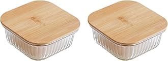 Nestasia Lunch Box Set of 2 with Bamboo Lid | Borosilicate Glass, Microwave Safe & Leak Proof, Freezer-Safe with BPA-Free Safety Lock Airtight Lids for Office (800 ml)