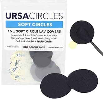 URSA Straps Soft Circles: Reusable Soft Covers Providing Wind Production and Camouflage for Lav Mics. 25mm. (Single Pack (x15), Black)