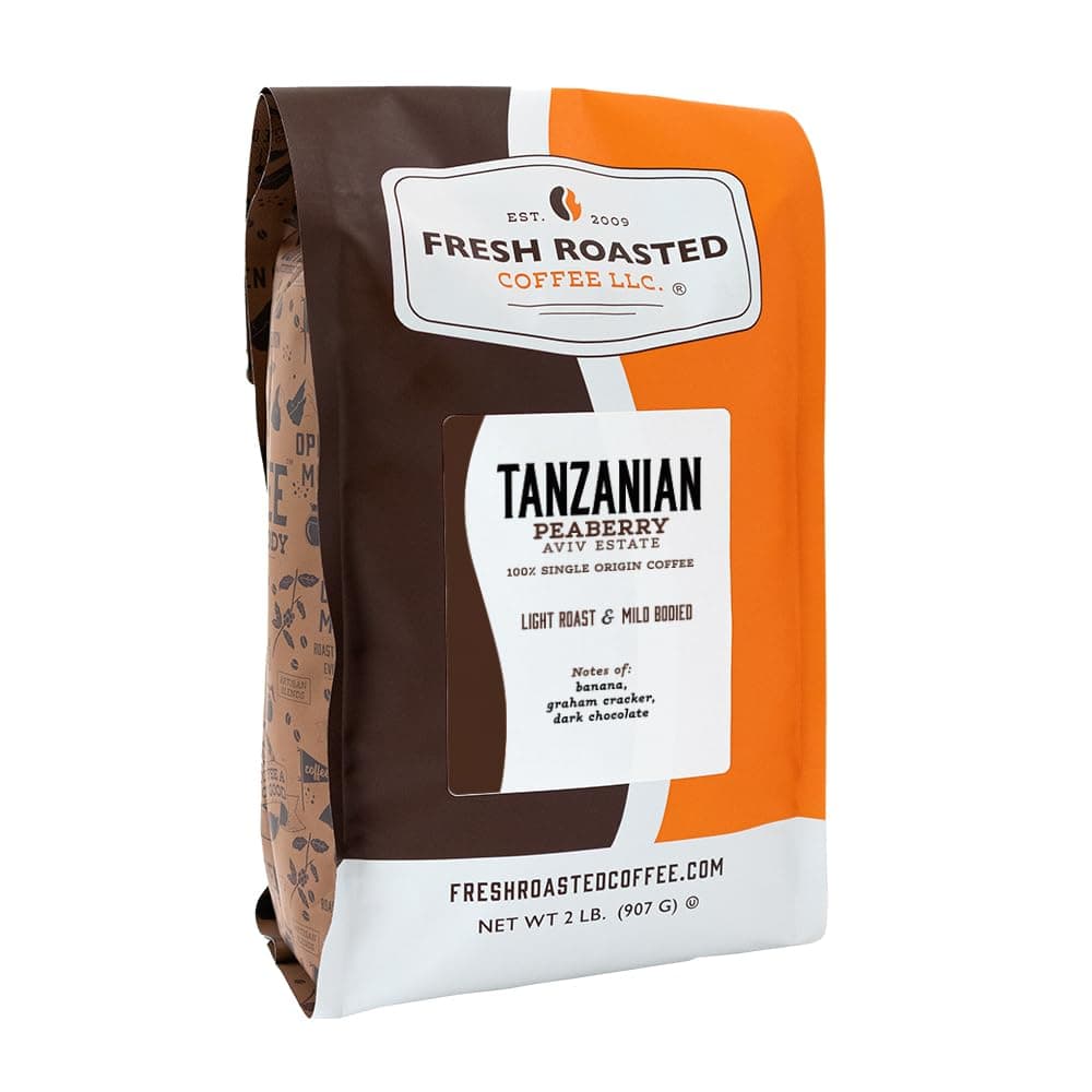 Fresh Roasted Coffee, Tanzanian Peaberry, 2 lb (32 oz), Light Roast, Kosher, Whole Bean