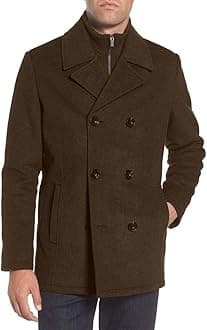 Kenneth Cole Men's Double Breasted Peacoat With Full Zip Bib