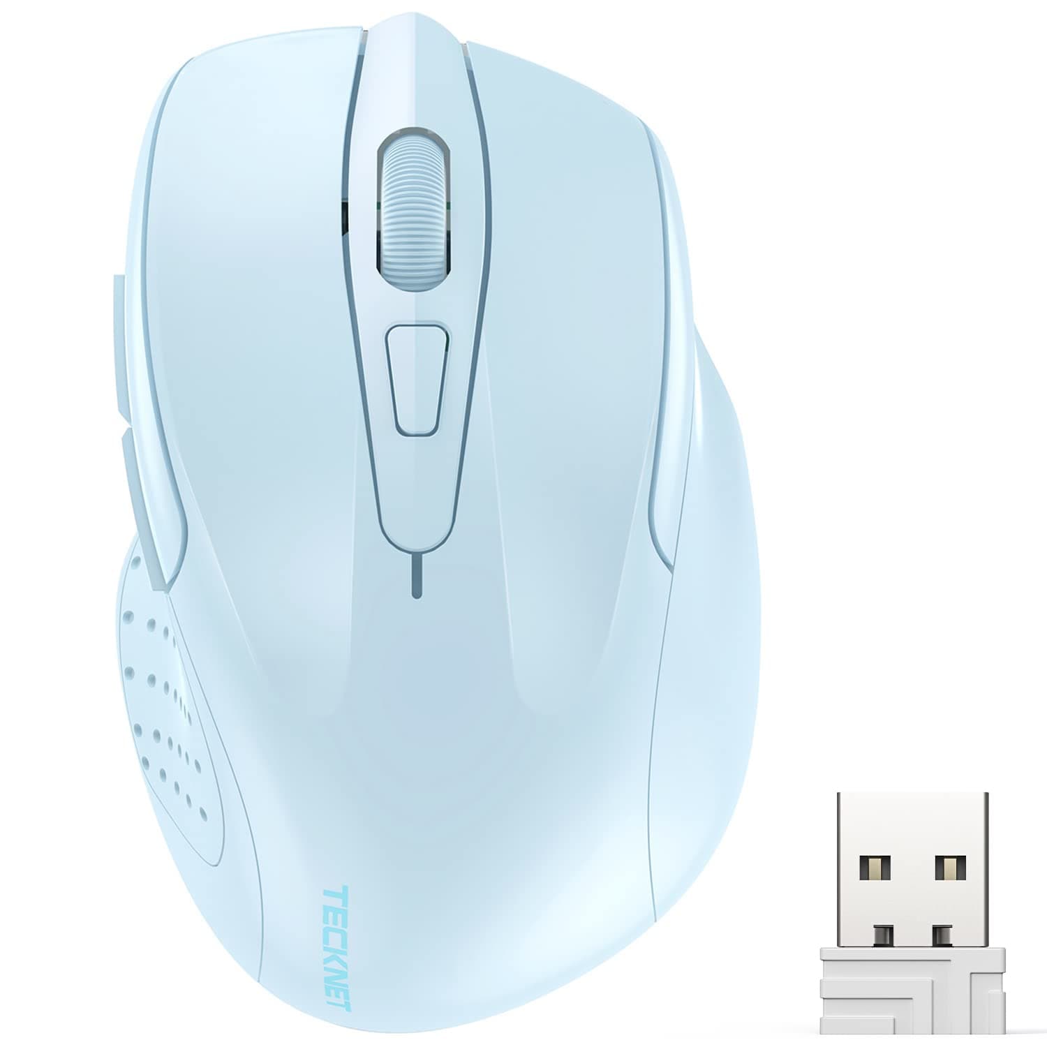 Wireless Mouse, 2.4G Ergonomic Optical Mouse, Computer Mouse for Laptop, PC, Computer, Chromebook, Notebook, 6 Buttons, 24 Months Battery Life, 2600 DPI, 5 Adjustment Levels - Lightblue