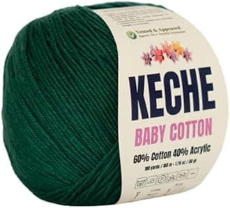 Cotton Yarn, 60% Cotton 40% Acrylic Yarn, Soft Cotton Yarn for Crochet and Knitting, Amigurumi Yarn 1 Skein/Ball 1.76 Oz (50g) / 180 Yrds (165m) - Dark Green