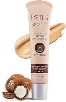 Shea Luxe Tinted Moisturizer | 100% Certified Organic Shea Butter | Full Coverage | Provides Lasting Hydration | SPF 15 | Free From Preservatives & Artificial Fragrance | Suitable for All Skin Types (M1 - Light, 40g)