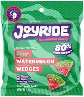 Joyride Sweets Candy Sour Watermelon Wedges 3.5oz, 80% Less Sugar - 3.5oz, Gummy Strips, Gummy candy strips, Candy Belts, Sour Candy Strips.
