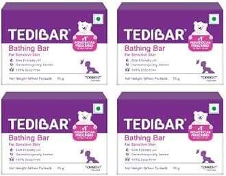 Tedibar Moisturising Baby Bathing Bar with Skin Friendly PH|100% Soap Free|Prevents Dryness & Rashes|Dermatologically Tested 75gm x Pack of 4