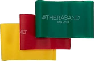 THERABAND Resistance Bands Set, Beginner Kit, Yellow, Red, Green, Non-Latex Elastic Bands for Exercise & Physical Therapy, Strength Training for Upper & Lower Body Fitness