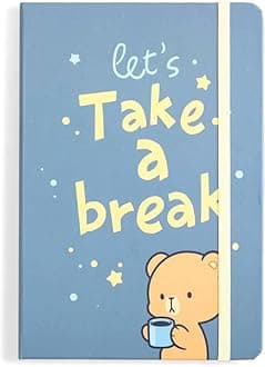 Milkmochabear Take a Break Notebook - Lined Hardcover Journal Notebook, 100 Pages, 5.75 inches x 8.25 inches, Ribbon Bookmark, Elastic Closure Band, For Daily Writing, School, Home and Office