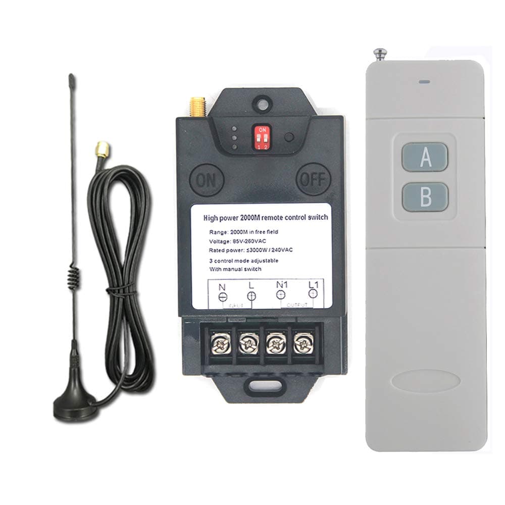 2000M Long Range Wireless Remote Control Switch High Output Water Pump Motor Lighting Industrial Wireless Remote Control Switch AC 110V 220V Relay Switch Transmitter High Range 6600ft
