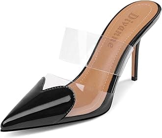 Divanne Women's Heart Heeled Mules Pointed Toe Mule Pumps High Heel Mules Slip On Clear Heeled Sandals