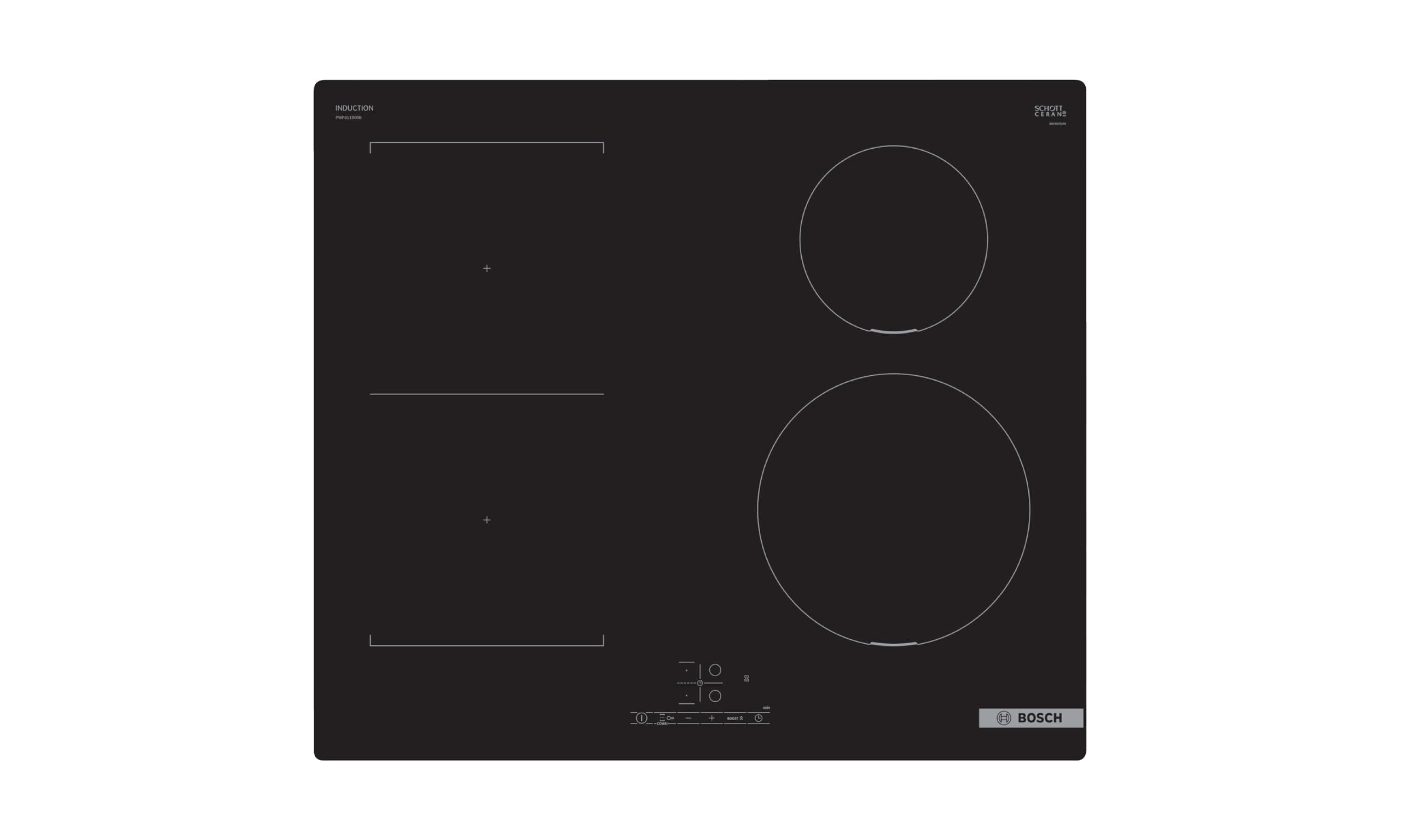 Bosch Series 4 PWP611BB5B Induction Hob with TouchSelect, CombiZone, PowerBoost and Timer Switch Off, Integrated, Black, 60cm wide