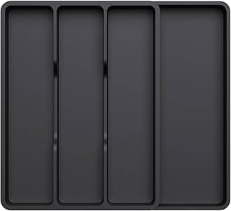 Lifewit Utensil Organizer for Kitchen Drawer, Expandable Cooking Silverware Tray, Adjustable Cutlery Flatware Holder, Plastic Spatula Tools Storage Divider, 17.3 x 15.8", Black