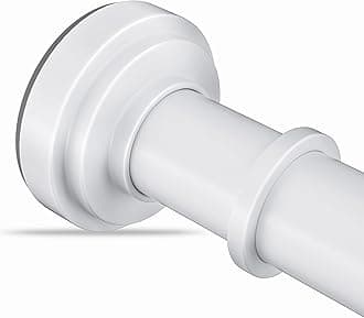 White Shower Curtain Rod 36-68 Inch(3-5.6ft) Never Rust No Drilling Spring Tension Shower Rod, Adjustable Curtain Rod for Bathroom Window Closet