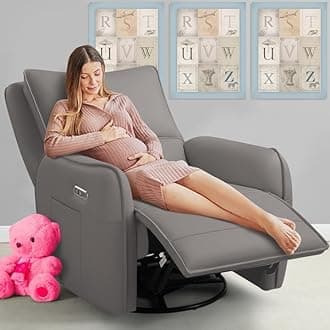 Power Recliner Gliders for Nursery, Electric Swivel Rocker Recliner Chair, Comfy Upholstered Living Room Reclining Rocking Chairs with Lumbar Support
