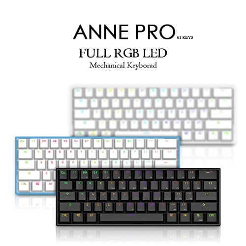 Mechanical Keyboard, ANNE Pro Bluetooth 4.0 Wired/Wireless Computer Keyboard with Full RGB LED Backlight & PBT Keycap, 61 Keys for iPad / PC / Smartphone / Tablet / Laptop - Blue (Red Switch)