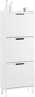 SoBuy Narrow Shoe Rack with 3 Flip Drawers Slim Wooden Shoe Storage Cupboard for Hallway Entrance Foyer or Understairs White W50 x D19 x H130cm FSR177-H-W