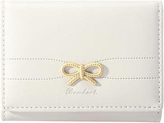 Sunwel Fashion Wallets Girls Cute Coquette Bow Small Wallet Aesthetic Card Holder ID Window Purse for Women (CREAM)