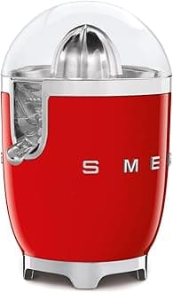 SMEG 50's Retro Style Citrus Juicer with Drip Free Spout, Automatic Activation, and Efficient Straining, Red