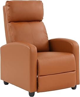 Recliner Chair Recliner Sofa Modern Reclining Chair w/Footrest Backrest Breathable Padded PU Leather Single Sofa Home Theater Seating Reclining Easy Lounge for Living Room Bedroom,Tan
