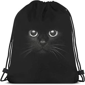 BeabesCool Cat Drawstring Bags Backpack Bag Funny Animal Head On Black Cute Animal Cartoon Little Pet Adorable Kitten Kitty Sport Gym Sack Drawstring Bag String Bag Yoga Bag for Men Women