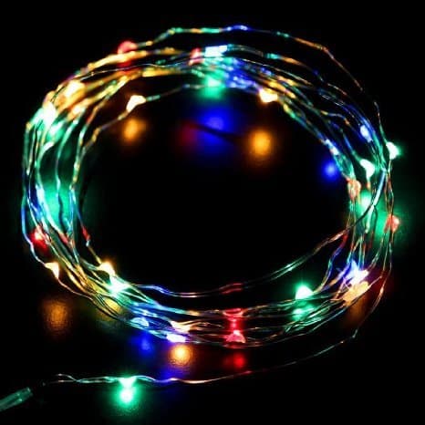 Sharpet 19.7 ft. Battery Operated Multicolored String Lights. 100 Tiny Bright Steady Output Five Color LED bulbs On a 6M Flexible Silvercoated Copper Wire.