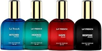 LA' French Perfume For Men 30 Ml X 4 I.E 120Ml | Hitched + Hooked + Hope + Bespoke | Long Lasting | Spicy Citrus & Musky Fragrance Notes | Eau De Parfum For Boyfriend And Husband., Liquid
