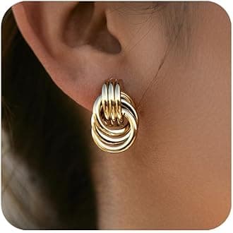Gold Plated Chunky Gold Earrings for WomenKnot Link Circle Statement Drop Dangle Earrings Studs Trendy Jewelry