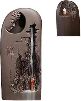 Ceramic Buddha Incense Burner Waterfall Chinese Backflow Incense Burner Holder Cones for Home Office Decor (Monk Buddha)