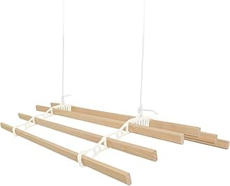 Clothes Airer Ceiling Pulley 6 Lath 1.8m Ivory Maid Traditional Mounted Clothing Dryer Victorian Clothes Horse Laundry Drying Rack Extendable Cast Iron Varnished Pine Kitchen Utility FREE Fixing Kit