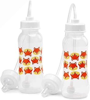 Hands-Free Baby Bottle - Anti-Colic Nursing System 9 oz Baby Bottle with Fast Flow/Teat 3m+ Infant with Tube Straw Feeding System for Toddler (2 Bottles - Fox)
