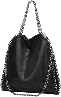 Chain Shoulder Bag, Large PU Leather Tote Bag for Women, Black Purse with Chain Strap, Zipper Casual Bag, Fashion Handbags for Women
