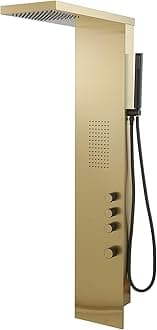 Gold Shower Tower Bathroom Shower Panel System with Body Jet Massage High Pressure Large Area Shower Fixtures Rainfall Hand Shower, Brushed Gold