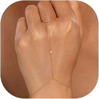 Hand Chain 14K Gold Plated Bracelets for Women Dainty Finger Ring Zircon Adjustable Hand Chain Jewelry for Women Trendy Bracelets