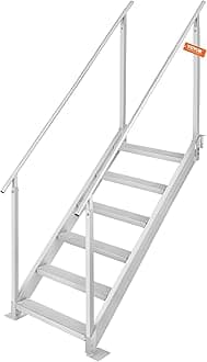VEVOR Dock Ladder 6 Steps, 500lbs Load Pool Steps, Adjustable Height Aluminum Dock Stairs, Pontoon Boat Ladder with Handrails & Widen Nonslip Pedals for Lake/Pool/Marine Boarding/RV/House
