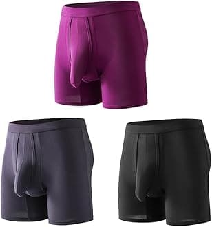 Men's Dual Pouch Underwear Short&Long Leg Bulge Boxer Briefs Separated Pouch Modal Trunks (US, Alpha, Large)