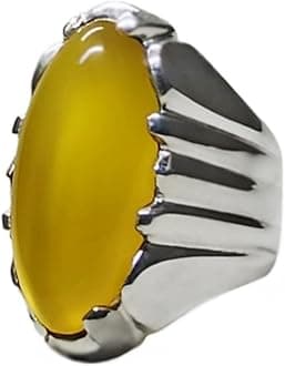 Natural Yemeni Big Yellow Aqeeq Mens Heavy Ring Sterling Silver 925 Handmade Agate Ring Imran Khan Ring Kaptaan Ring Gift for Him (5.5)