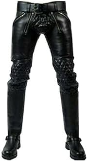 Men's Genuine Cowhide Leather Biker Pant Real Black Leather Quilted Trouser