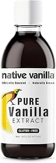 16 oz Pure Vanilla Extract - 100% Real Vanilla Extract - For Cooking, Drinks & Desserts - 100% Vegan, Sugar Free & Kosher - Non-GMO & Gluten-Free - Native Vanilla