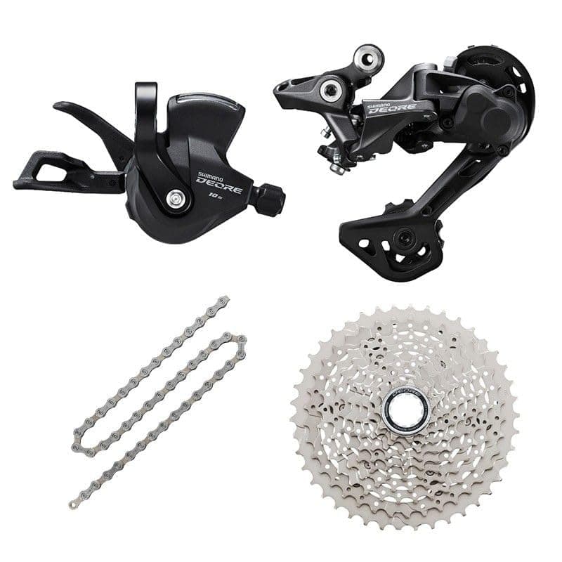 Compatible 10 Speed MTB 4pc groupset for Shimano Deore M4100: Right Shift Lever,Long cage Rear Derailleur, 11-42T Cassette or Sunrace 11-46T Cassette, KMC X10 Chain